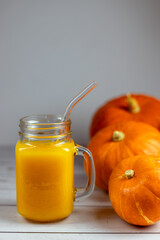 Pumpkin juice or smoothie. Vitamin drink. Healthy food.