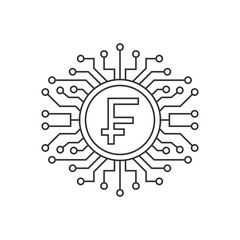 Franc digital money. Financial technology icon concept line style isolated on white background. Vector illustration