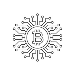Bitcoin digital money. Financial technology icon concept line style isolated on white background. Vector illustration