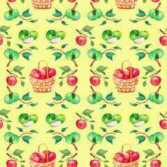 seamless pattern with green and red apples