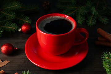 Obraz na płótnie Canvas Concept of Christmas and Happy New Year, Christmas coffee