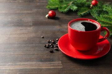 Concept of Christmas and Happy New Year, Christmas coffee, space for text