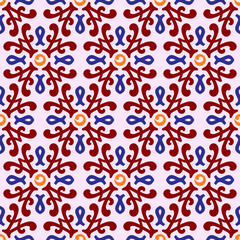 Seamless pattern with Islamic ethnic Turkish hand drawn ornamental floral block Arabic motifs tile on colorful abstract vector.