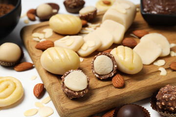 Concept of tasty sweet food, tasty marzipans