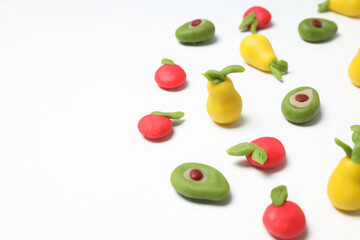 Concept of tasty sweet food, marzipan, space for text