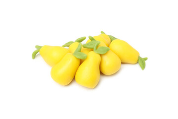 Concept of tasty sweet food, marzipan, isolated on white background