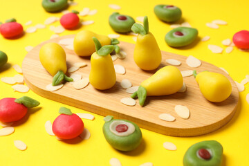 Concept of tasty sweet food, tasty marzipans