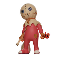 3D  illustration. Creepy Cartoon 'r trick treats 3D Characters with weird faces. holding sack and candy in hand. wearing cute costumes. 3D Cartoon Character