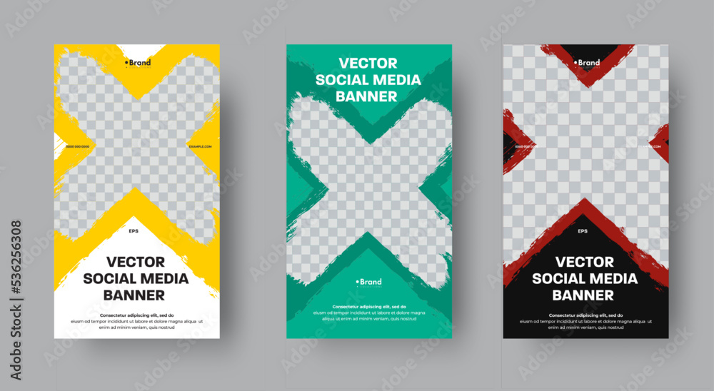 Poster set of vector web banners for stories with cross grunge elements.