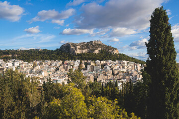 Athens, Attica, beautiful super-wide angle view of Athens, Greece, with Acropolis, Mount...