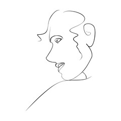 One continuous line hand drawn vector art with beautiful woman face in elegant curve. Black isolated on white background. Modern simplistic design for fashion, wall art, print, tattoo, cover, card.