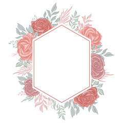 Fototapeta na wymiar rose flower frame watercolor decoration