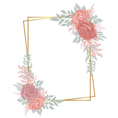rose flower frame with gold geometric watercolor decoration