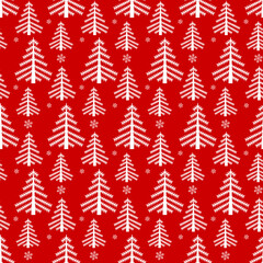 Seamless pattern with Christmas trees and snowflakes. Vector illustration with Christmas elements.