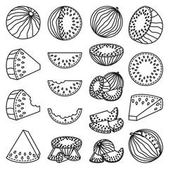 Line art collection of 18 elements Ripe watermelons