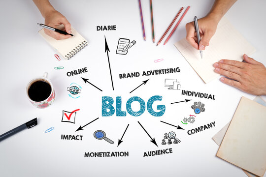 BLOG Concept. The meeting at the white office table