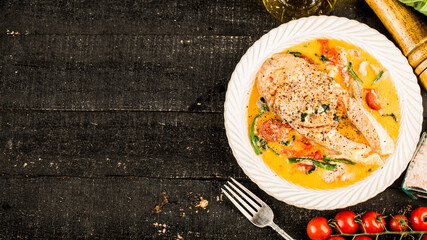 A western meal: Delicious Tuscan salmon