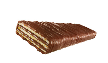 Chocolate bar, Wafer covered with dark chocolate with Clipping path isolated white background, 3d illustration.