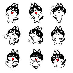 ハチワレネコのゆるい手描きポーズセット1