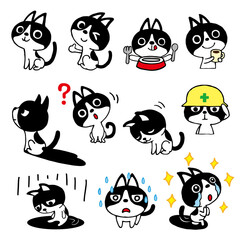 ハチワレネコのゆるい手描きポーズセット4