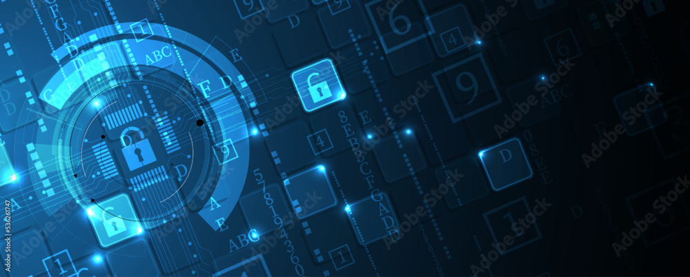 Wall mural cyber security and information or network protection. future technology web services for business an
