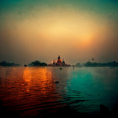 Indian temple in sunset