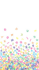 Falling letters of English language. Colorful sketch flying words of Latin alphabet. Foreign languages study concept. Fancy back to school banner on white background.