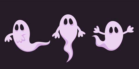 Ghost in different poses. Spooky Halloween character in cartoon style.