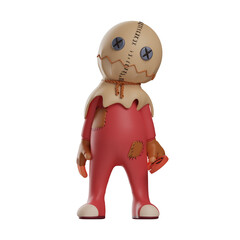  3D illustration. Trick 'r treats  3D treats Figure has a lollipop. head slightly tilted. making a confused face. 3D Cartoon Character