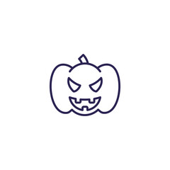 Pumpkin icon in line art style. Halloween autumn decoration. Funny spooky jack.