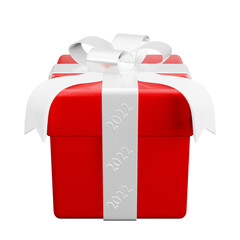 Red gift box  with white ribbon christmas party png. 3d rendering celebrate surprise box realistic icon