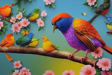 wallpaper Animals in the garden and colorful birds