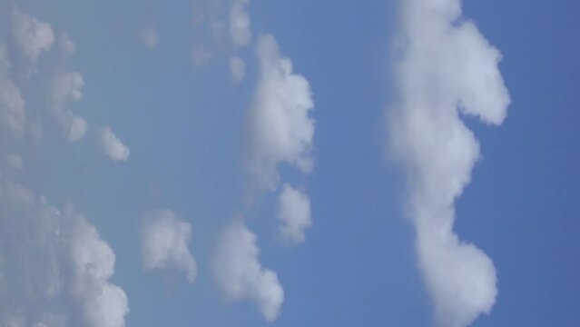 Vertical Footage Plump White Clouds in a Blue Sky in the Afternoon in Cloudy Good Weather. Pure Nitrogen Layer. Background of Sky and Clouds.