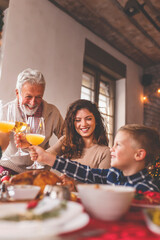 Family making a toast for Christmas dinner
