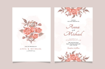 Set of card with autumn flower rose and leaves. Wedding ornament concept. Floral poster invitation. Vector decorative greeting card or invitation design background