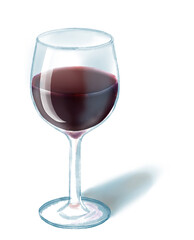 Wineglass with red wine on white background