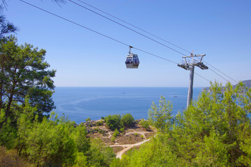 Cable car in the city of Alanya in Turkey over the Cleopatra beach.
