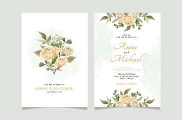 Set of card with green and peach flower rose and leaves. Wedding ornament concept. Floral poster invitation. Vector decorative greeting card or invitation design background