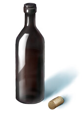 Wine bottle with cork on white background