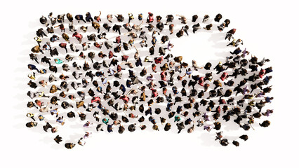 Concept or conceptual large gathering  of people forming an image of an ambulance on white background. A 3d illustration metaphor for 911, emergency, hospital, medical aid and care