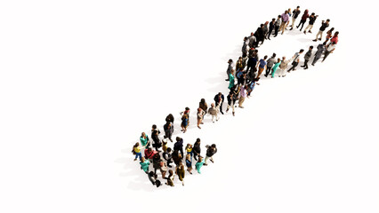 Concept or conceptual large gathering  of people forming an image of a stethoscope on white background.  A 3d illustration metaphor for a checkup, treatment, medicine, health and care