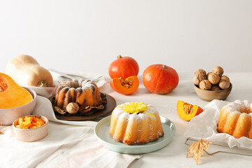 Concept of Autumn vibe food, Pumpkin cake