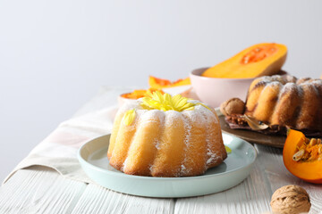 Concept of Autumn vibe food, Pumpkin cake