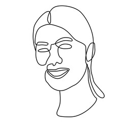 continuous one line hand drawing of woman face line art feminine isolated for png decoration.