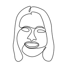 continuous one line hand drawing of woman face line art feminine isolated for decoration.