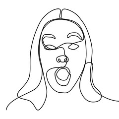 continuous one line hand drawing of woman face line art feminine isolated for decoration.