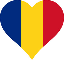Romania Heart Flag. Romanian Love Shape Country Nation National Flag Sign Symbol Banner. Transparent PNG Flattened JPG Flat JPEG