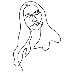 continuous one line hand drawing of woman face line art feminine isolated for png decoration.