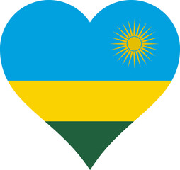 Rwanda Heart Flag. Rwandan Love Shape Country Nation National Flag Sign Symbol Banner. Rwandese transparent PNG Flattened JPG Flat JPEG