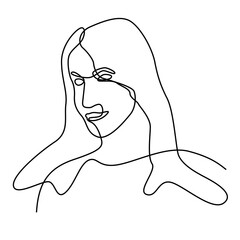 continuous one line hand drawing of woman face line art feminine isolated for png decoration.